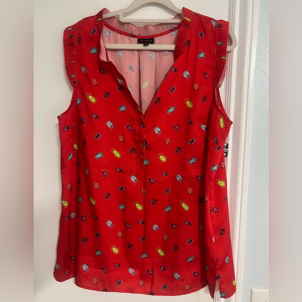 Talbots Red Sleeveless Blouse with Bug Pattern